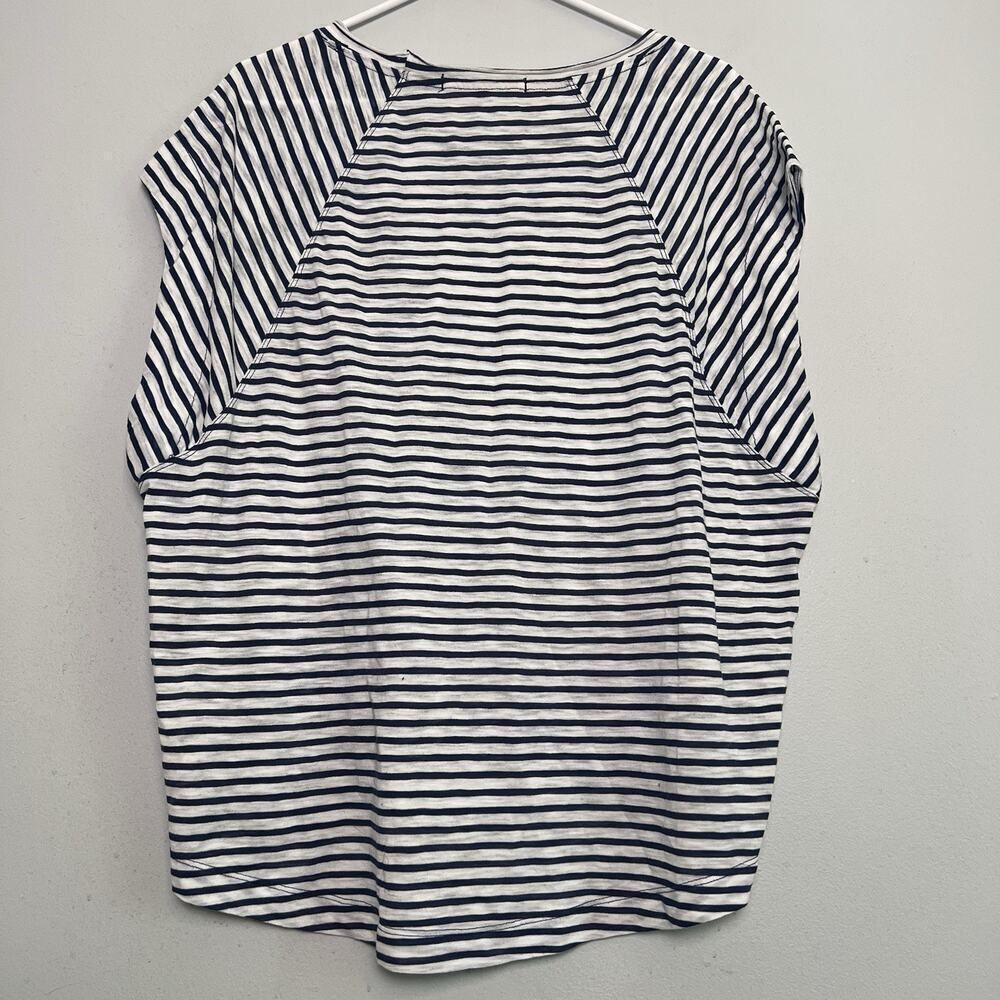 We The Free People Womens Blue White Striped T Shirt Sz S Halo Cap Sleeve Boho - Picture 12 of 13
